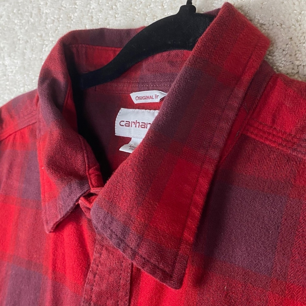 Carhartt Flannel Shirt Mens L Red Black Buffalo Plaid Original Fit Button Up NWT